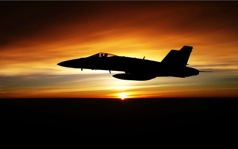 F/18 Hornet at Sunset, military, sunset, aircraft, hornet, HD wallpaper