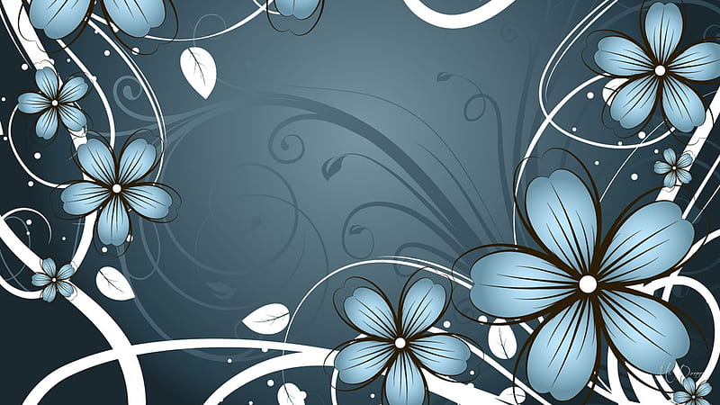 Blue on Blue, summer, flowers, vines, spring, abstract, Firefox Persona theme, blue, vector, HD wallpaper