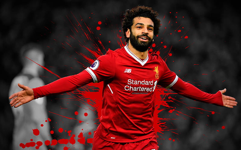 Mohamed Salah, grunge, football stars, Liverpool, Salah, soccer, joy, Premier League, artwork, footballers, FC Liverpool, HD wallpaper