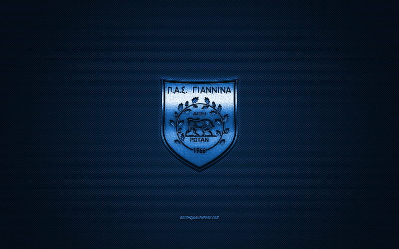 PAS Giannina FC, Greek football club, Super League Greece, blue logo, blue carbon fiber background, football, Ioannina, Greece, PAS Giannina FC logo, HD wallpaper