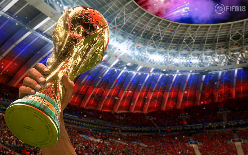 FIFA18 cup, Russia 2018, FIFA World Cup 2018, trophy, soccer, FIFA, football, FIFA 18, football simulator, Soccer World Cup, HD wallpaper