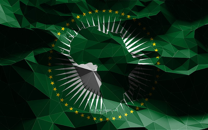 African Union flag, low poly art, African countries, national symbols, Flag of African Union, 3D flags, African Union, Africa, African Union 3D flag, HD wallpaper
