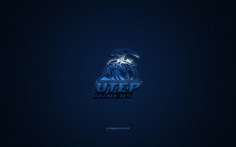 UTEP Miners logo, American football club, NCAA, blue logo, blue carbon fiber background, American football, El Paso, Texas, USA, UTEP Miners, HD wallpaper