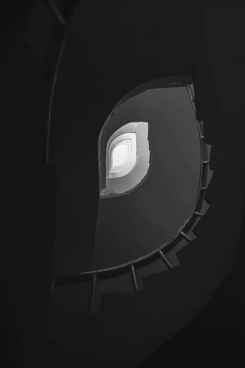 staircase, spiral staircase, bw, bottom view, HD phone wallpaper