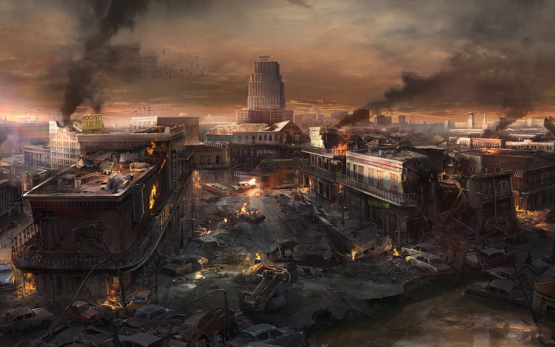 Wolfenstein II, poster, promo, apocalypse, ruined city, destroyed city, HD wallpaper