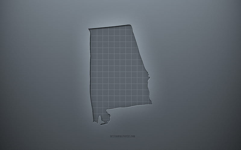 Alabama map, gray creative background, Alabama, USA, gray paper texture, American states, Alabama map silhouette, map of Alabama, gray background, Alabama 3d map, HD wallpaper