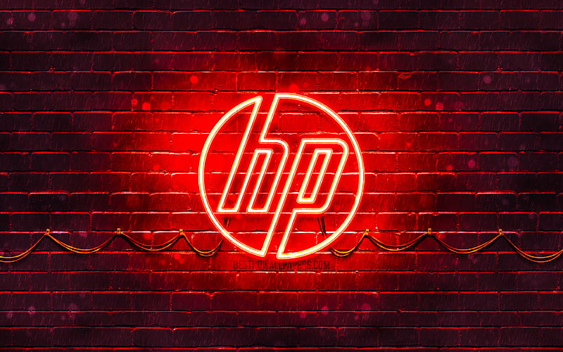 HP red logo red brickwall, Hewlett-Packard, HP logo, HP neon logo, HP, Hewlett-Packard logo, HD wallpaper