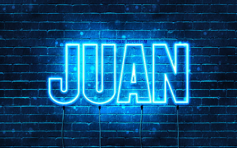 Juan with names, horizontal text, Juan name, blue neon lights, with Juan name, HD wallpaper