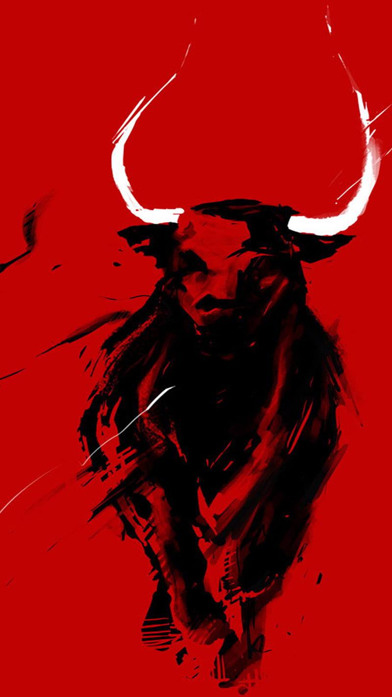Angry Bull, black, black and red, bull, doom, ghost, paint, red, redbull, rider, solid bull, HD phone wallpaper