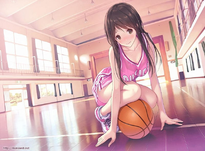 Sporty Girl, pretty, sport, girl, basket, indoor, mana, orginal, long hair, HD wallpaper