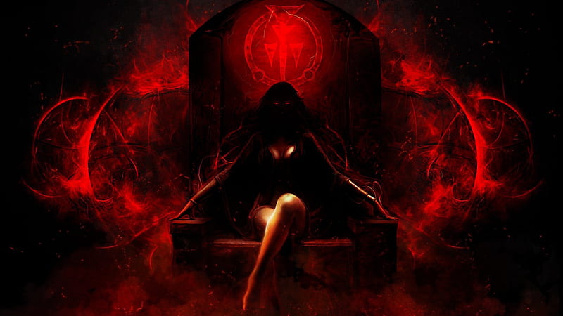 Mistress of the Dark, witch, mistress, abstract, woman, artwork fantasy, girl, throne, darkness dark, SkyPhoenixX1, HD wallpaper