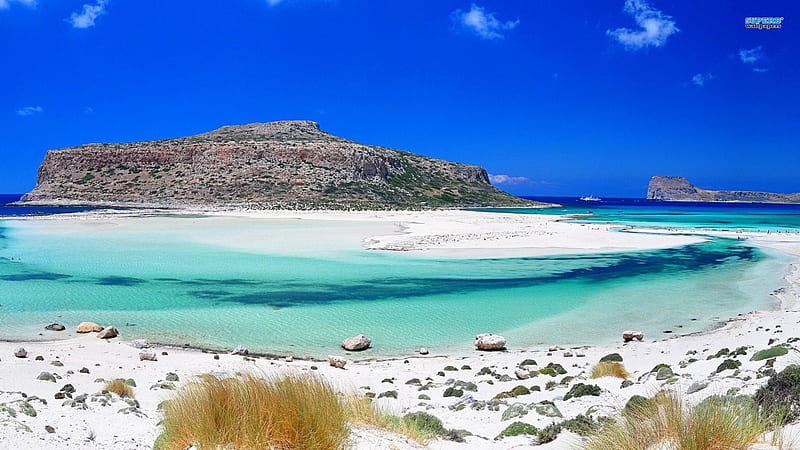 balos beach on gramvousa crete, beach, white sand, point, rock, HD wallpaper