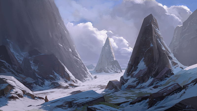 fantasy landscape, wanderer, mountains, clouds, scenery, Fantasy, HD wallpaper