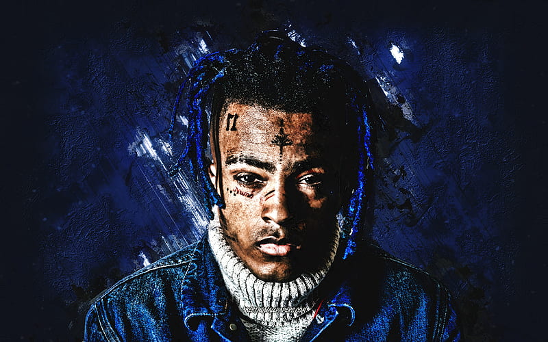 XXXTentacion, american rapper, portrait, american singer, Jahseh Dwayne Ricardo Onfroy, creative art, blue stone background, HD wallpaper