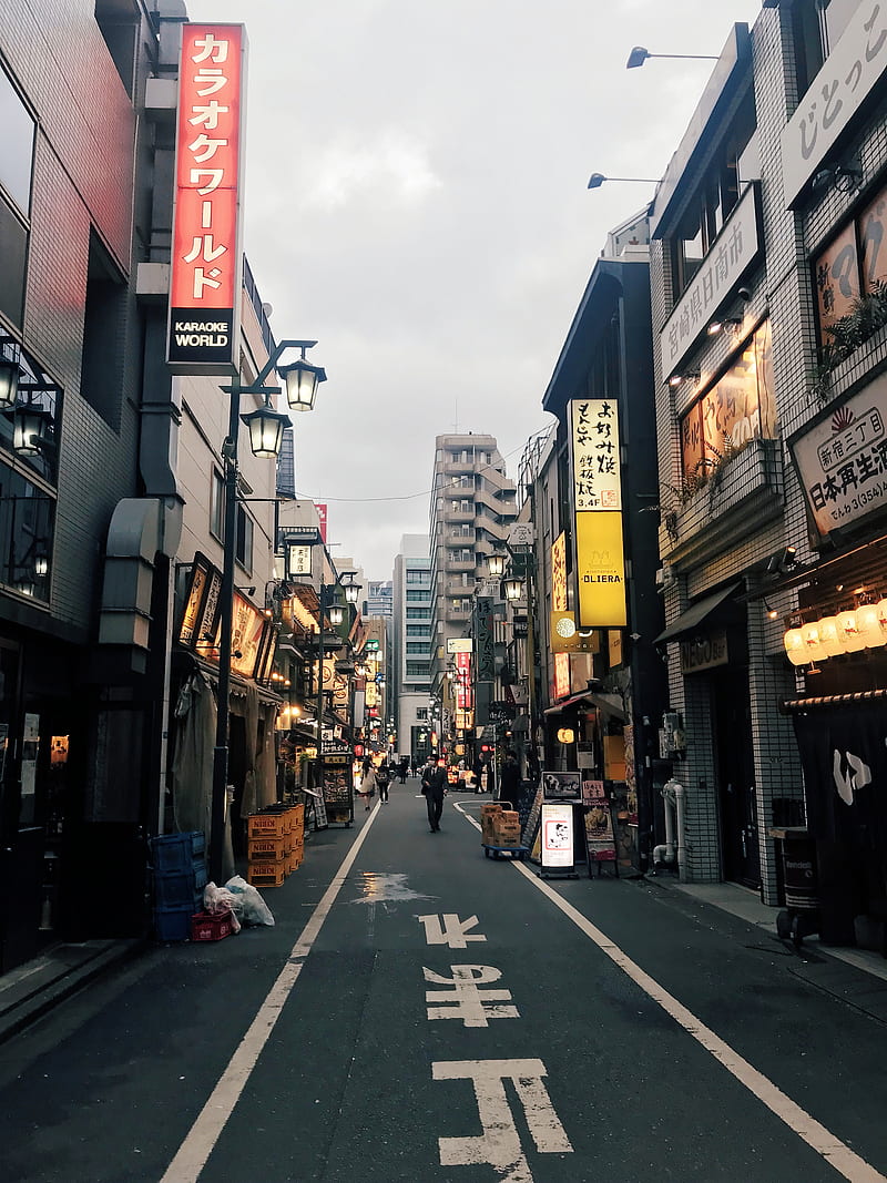 people walking on street between buildings, HD phone wallpaper