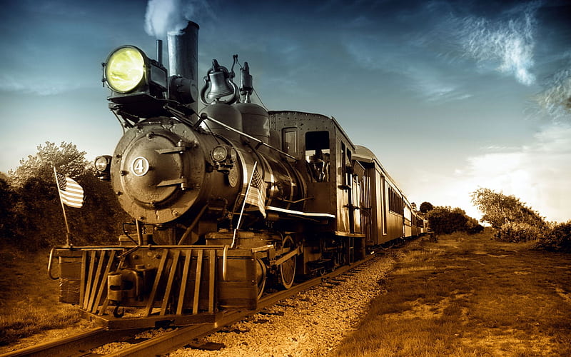 Nastolgic Steam Train, track, grass, train, strain, HD wallpaper