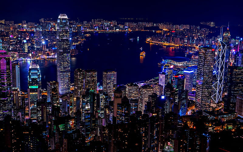Hong Kong at night, modern buildings, cityscapes, city lights, nightscapes, Hong Kong, Asia, China, HD wallpaper