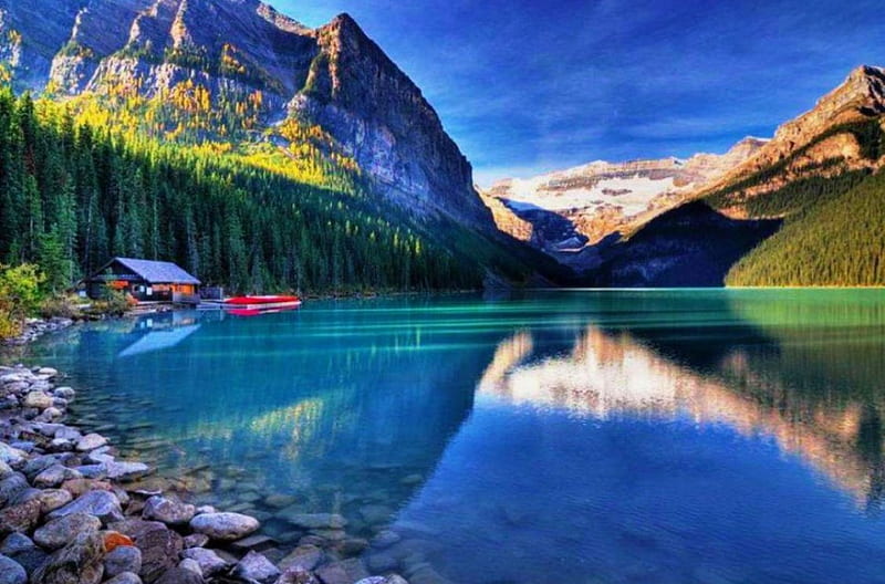 Lake Louise, Canada, water, sky, reflection, mountains, HD wallpaper
