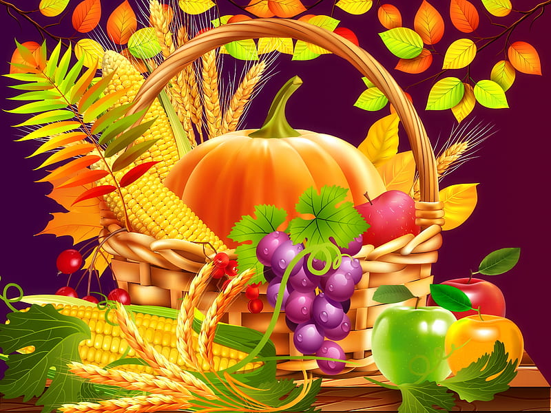 Harvest Time, Fruits, Harvest, Basket, Autumn, HD wallpaper
