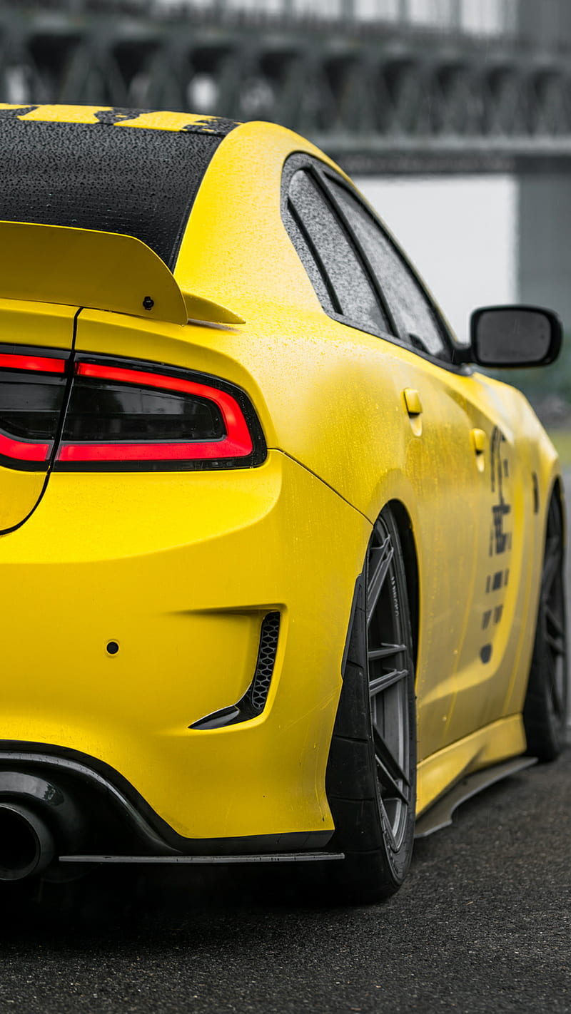 Yellow Hellcat, dodge, charger, muscle car, car, supercar rich, luxury, america, HD phone wallpaper