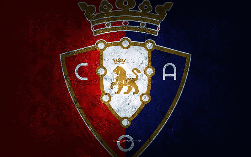 CA Osasuna, Spanish football club, burgundy blue red stone background, CA Osasuna logo, grunge art, La Liga, football, Spain, CA Osasuna emblem, HD wallpaper
