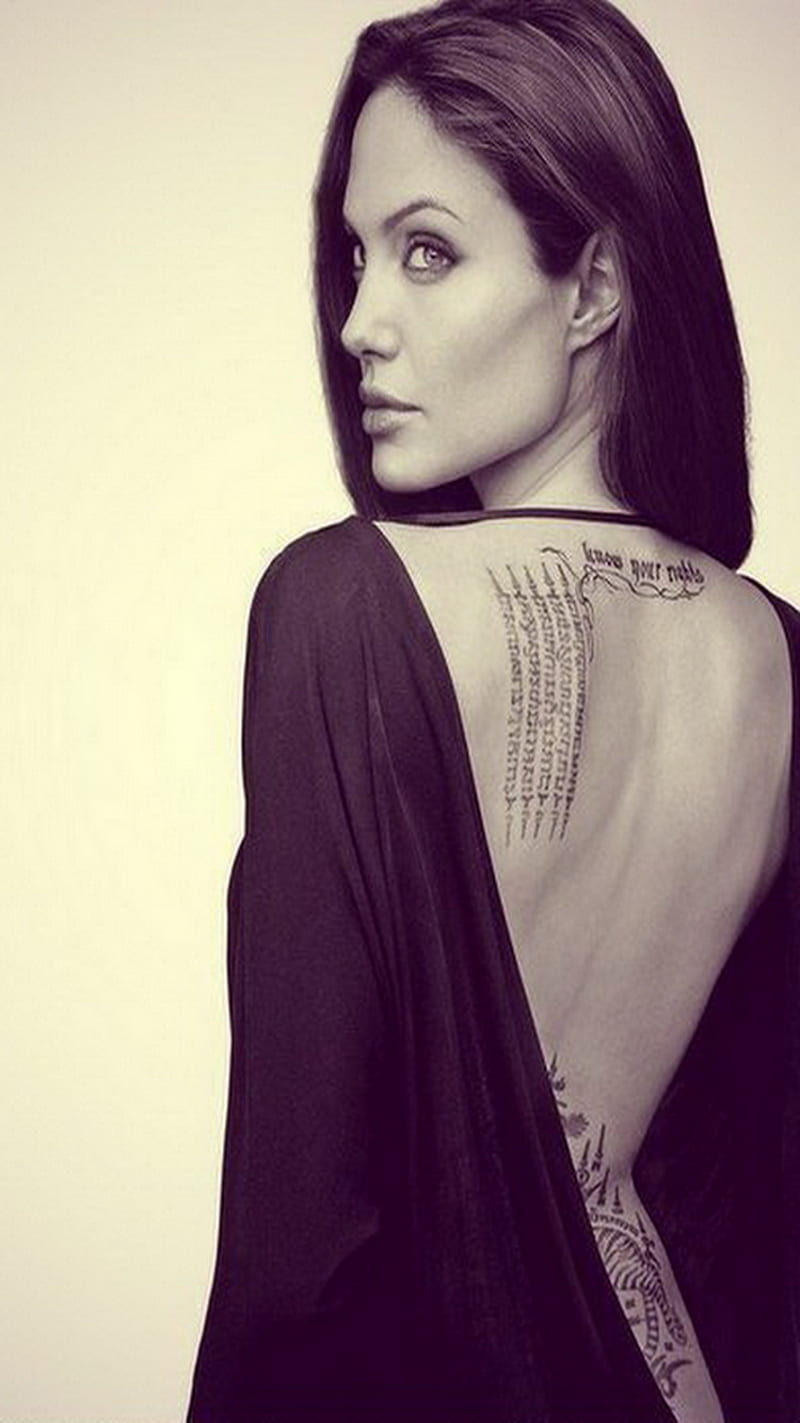 Angelina Jolie, actress, tattoo, HD phone wallpaper