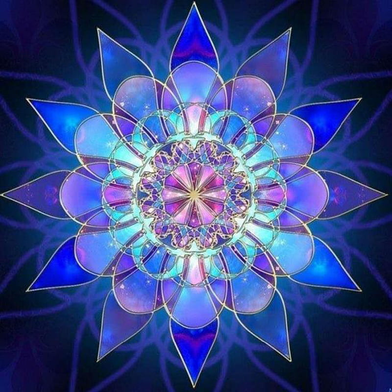 Blue Mandala, flower, petals, sacred geometry, chakra, meditation, spiritual, lotus, HD phone wallpaper