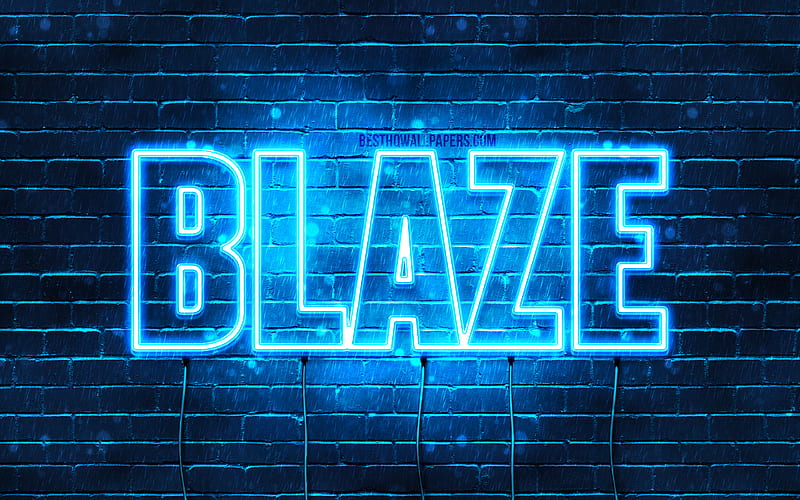 Blaze with names, horizontal text, Blaze name, Happy Birtay Blaze, blue neon lights, with Blaze name, HD wallpaper