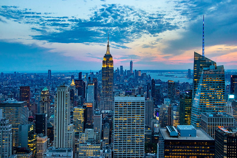 city, aerial view, buildings, metropolis, architecture, new york, HD wallpaper
