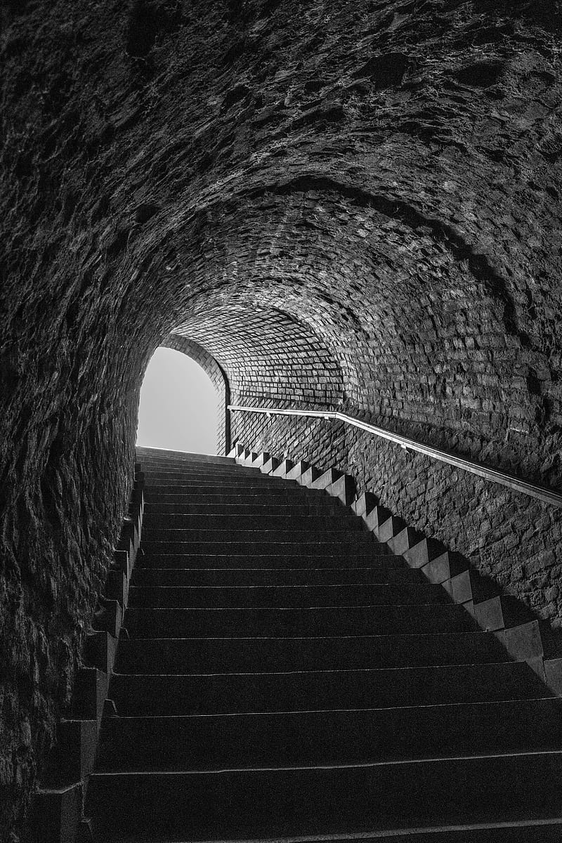tunnel, stairs, bw, steps, HD phone wallpaper