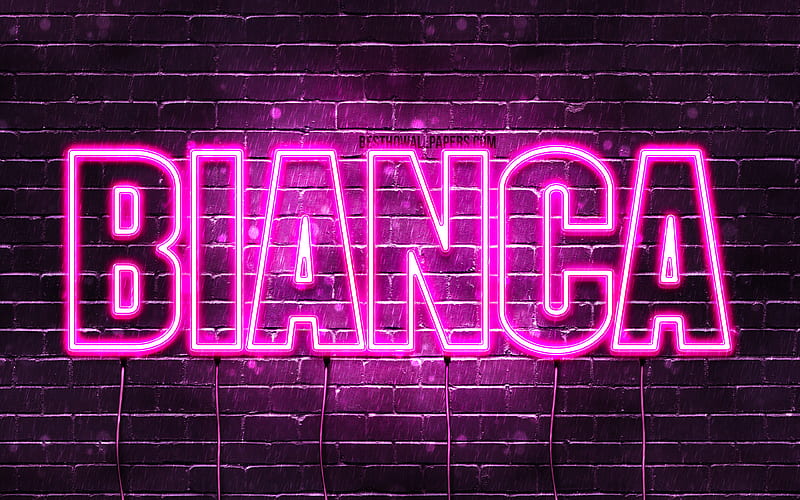 Bianca with names, female names, Bianca name, purple neon lights, horizontal text, with Bianca name, HD wallpaper