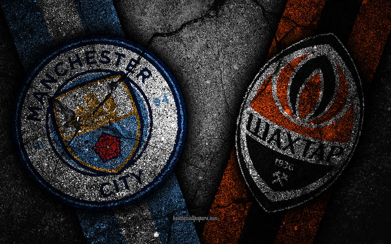 Manchester City vs Shakhtar Donetsk, Champions League, Group Stage, Round 4, creative, Manchester City FC, Shakhtar Donetsk FC, black stone, HD wallpaper