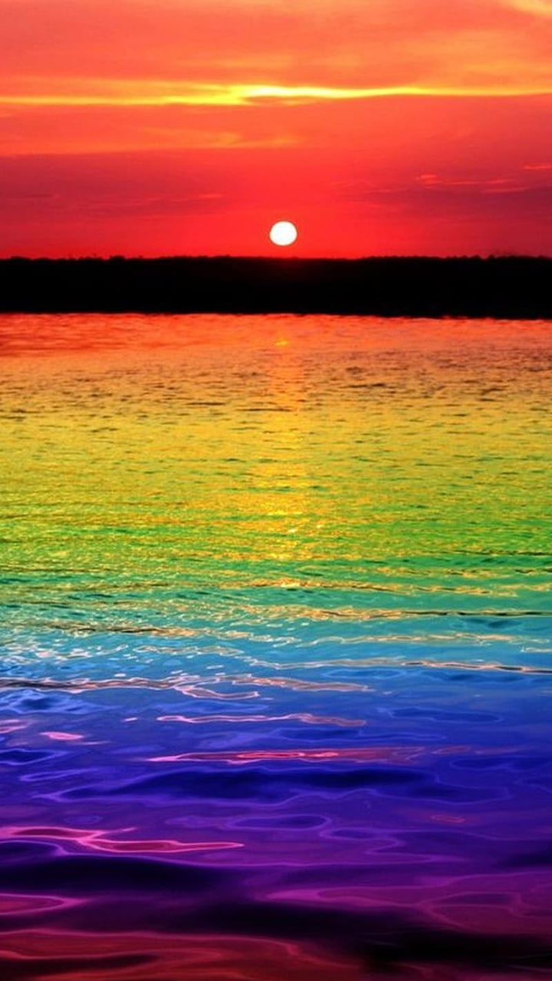 rainbow sunset, colors, oceans, summer, HD phone wallpaper
