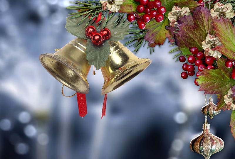 Chistmas decoration, Christmas, pretty, tree, bonito, toys, bells, HD wallpaper