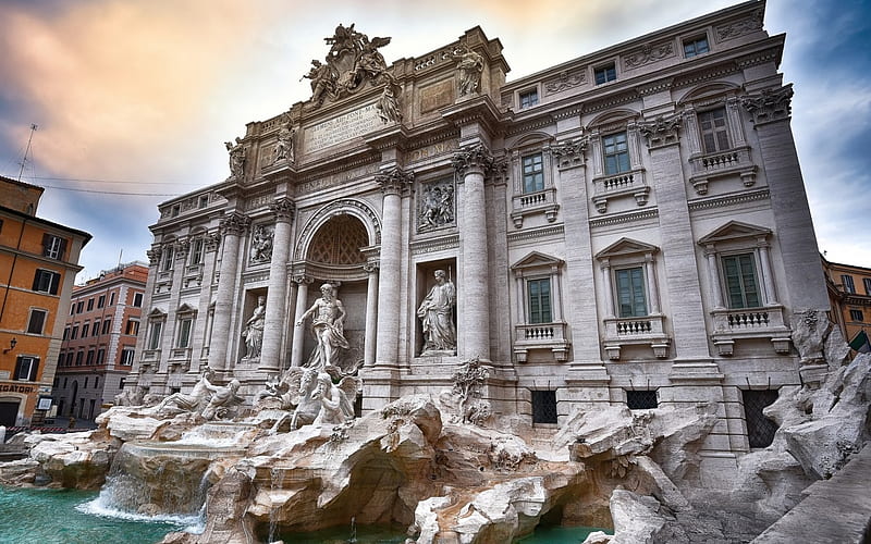 Trevi Fountain, Rome, beautiful fountain, baroque, landmark, Italy, Nicola Salvi, HD wallpaper