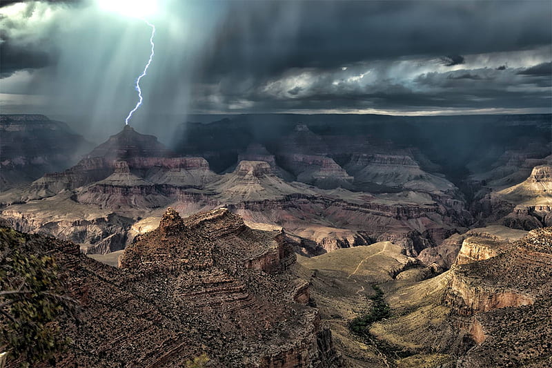 Grand Canyon Lightning, nature, Lightning, Grand Canyon, force of nature, cool, fun, HD wallpaper