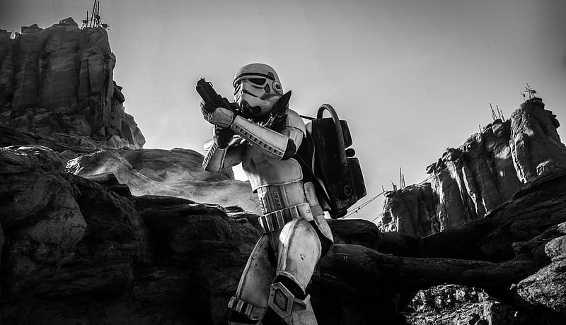 Stormtrooper, stormtrooper, star-wars, black-and-white, monochrome, HD wallpaper