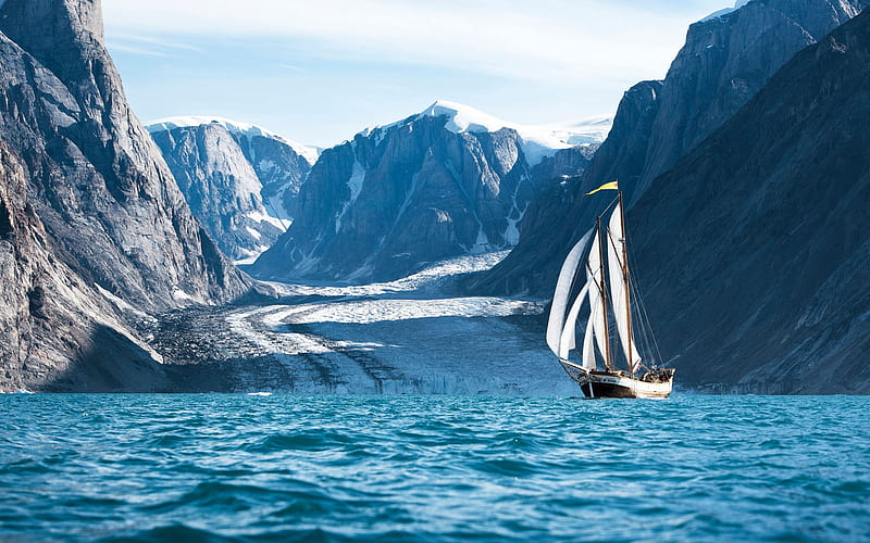 Greenland, glacier, North Atlantic Ocean, sailing, mountain landscape, Scoresby Sund, North Sailing, HD wallpaper
