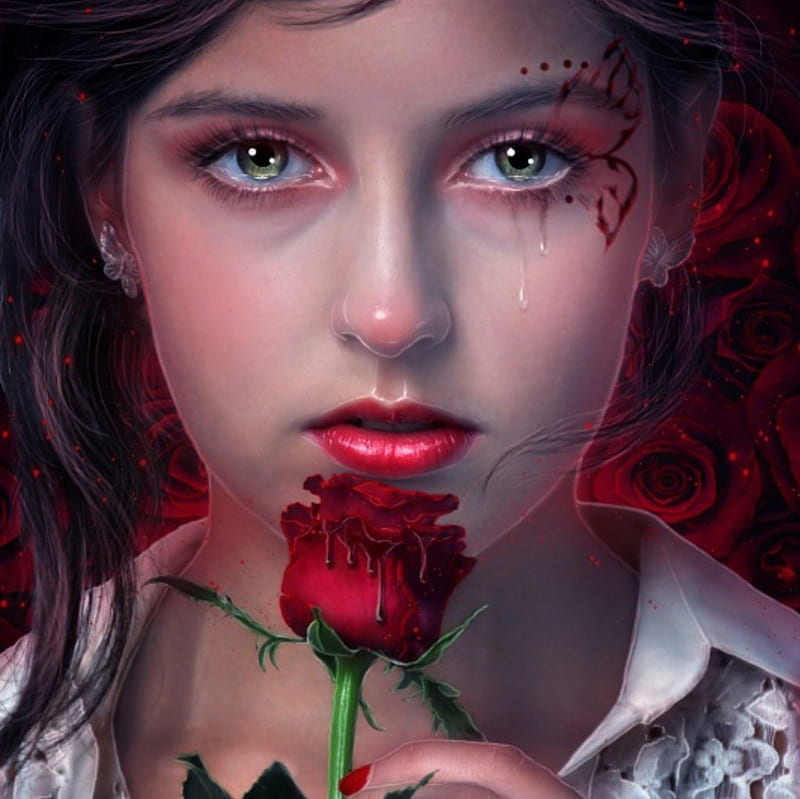 Broken Heart, red, art, crying, girl, rose, bonito, eyes, HD wallpaper |  Peakpx