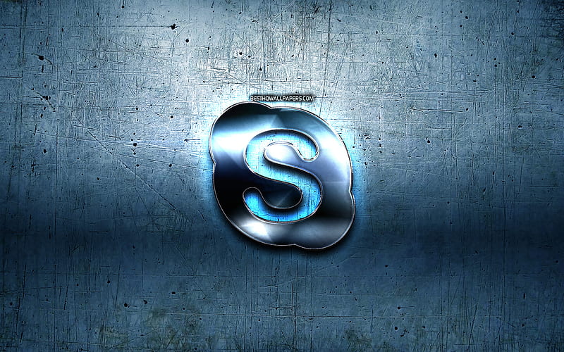 Skype metal logo, blue metal background, artwork, Skype, brands, Skype 3D logo, creative, Skype logo, HD wallpaper