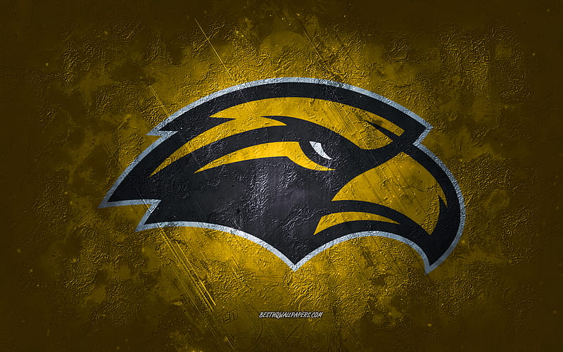 Southern Miss Golden Eagles, American football team, yellow background, Southern Miss Golden Eagles logo, grunge art, NCAA, American football, Southern Miss Golden Eagles emblem, HD wallpaper