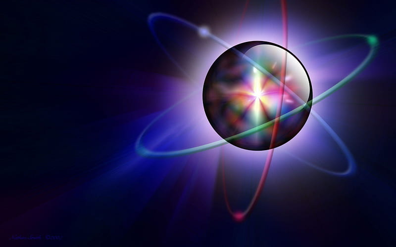 Atomic, orbit, colorful, atom, electrons, nucleus, abstract, light, HD wallpaper