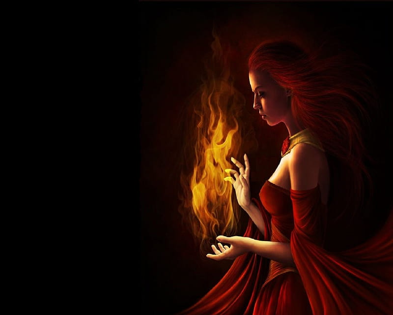 Fire Starter, witch, fire, fantasy, magic, HD wallpaper