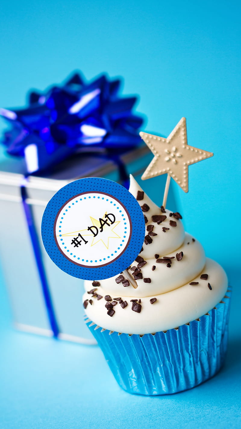 Nr One Dad, blue, celebration, cupcake, fathers day, happy, star, wishes, HD phone wallpaper
