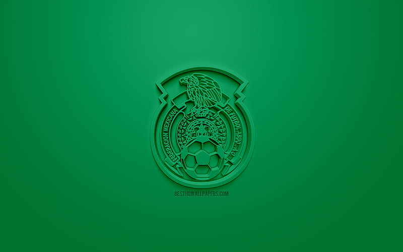 Mexico national football team, creative 3D logo, green background, 3d emblem, Mexico, CONCACAF, 3d art, football, stylish 3d logo, HD wallpaper