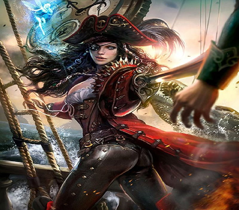 Lady Hook, eyepatch, hook, sword, fairy, pirate, HD wallpaper