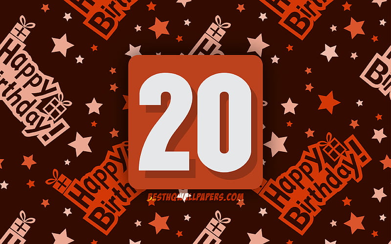 Happy 20 Years Birtay, orange abstract background, Birtay Party, minimal, 20th Birtay, Happy 20th birtay, artwork, Birtay concept, 20th Birtay Party, HD wallpaper