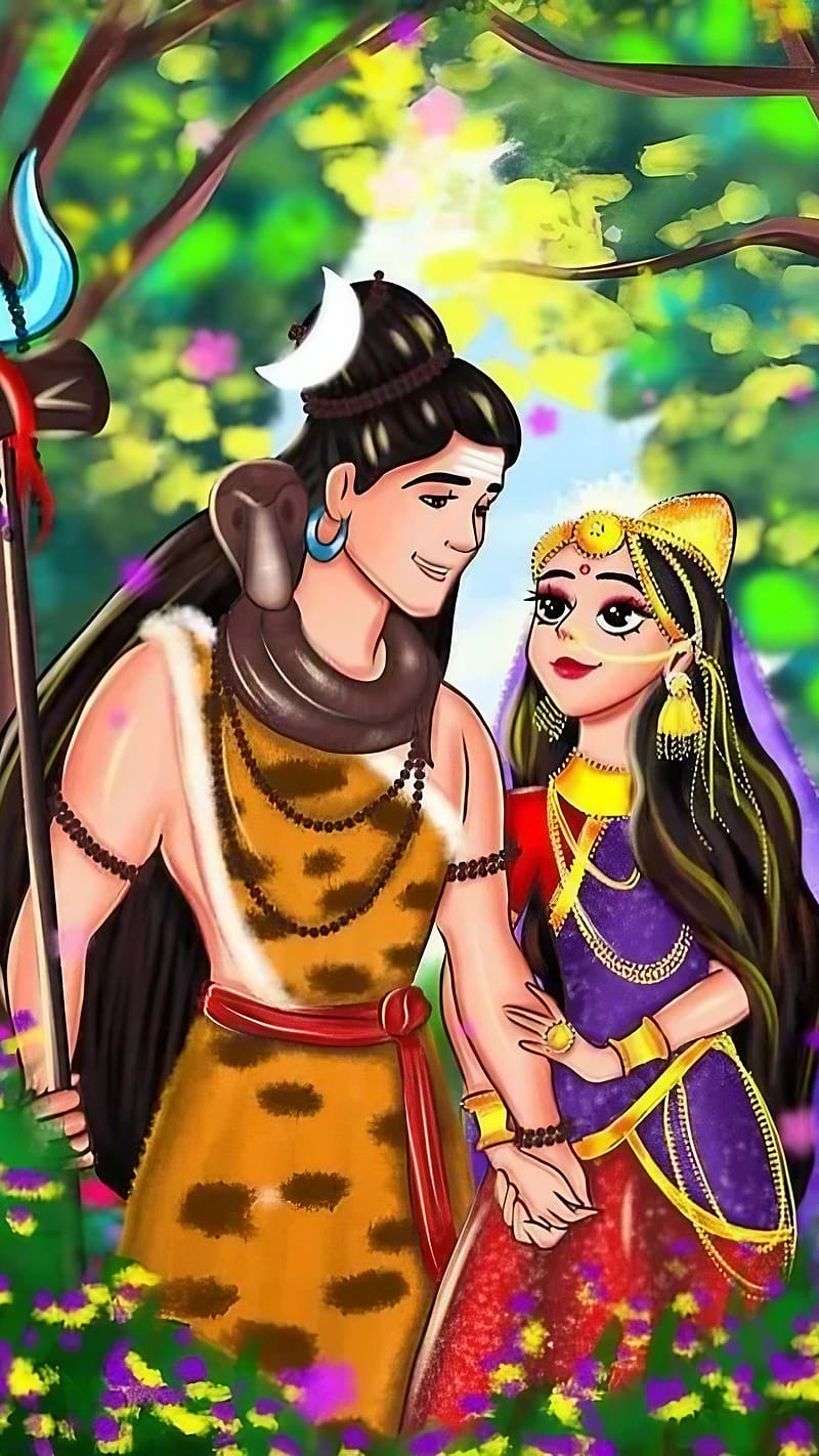 Mahadev Parvati, Cartoon Art, lord, god, mahadev, HD phone ...
