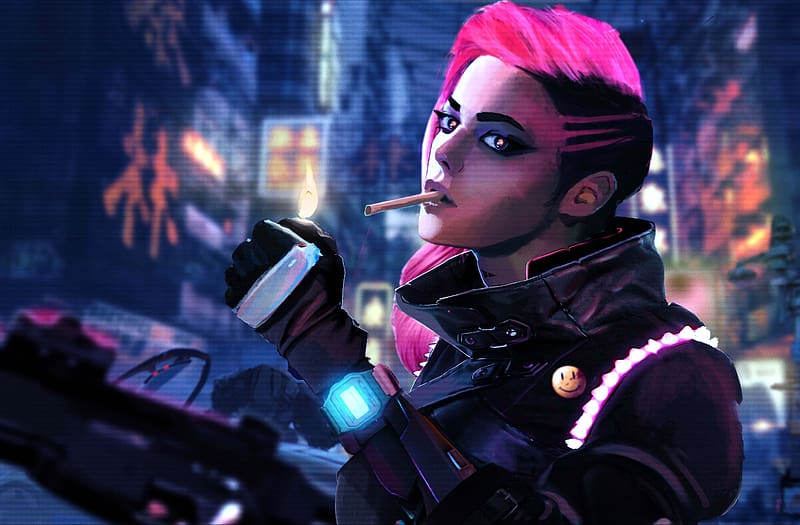 Cyberpunk, Sci Fi, Pink Hair, Woman Warrior, HD wallpaper