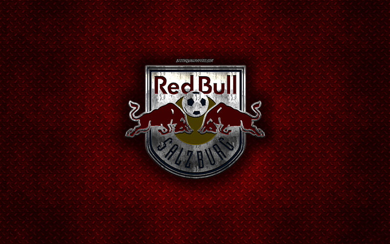 FC Red Bull Salzburg, Austrian football club, red metal texture, metal logo, emblem, Salzburg, Austria, Austrian Football Bundesliga, creative art, Bundesliga, football, HD wallpaper